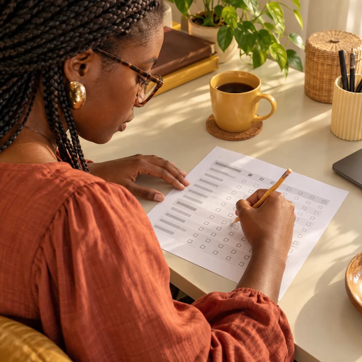 Illustrative survey participant recording her answers